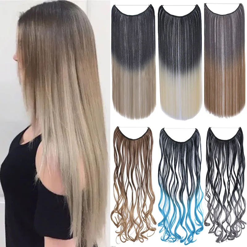 Zolin synthetische unsichtbare Haarverlängerungen, einteilig, ohne Clips, buntes Ombre-Farben-Haar-Accessoire, Haarteil