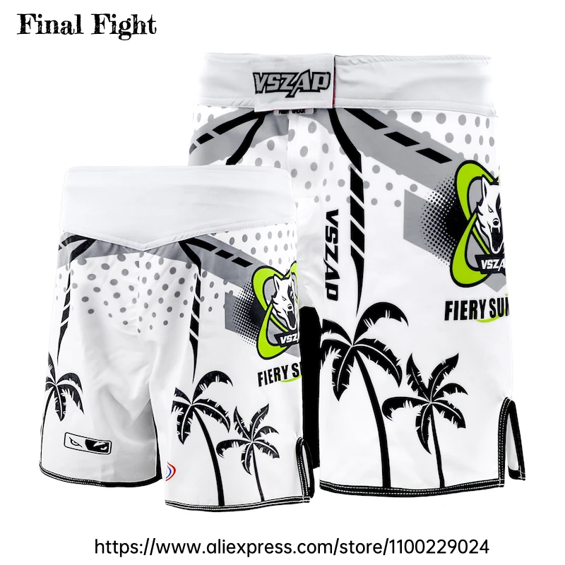 BJJ Shorts for Men MMA Fight Shorts Men Vszap No Gi Jiu Jitsu Grappling Boxing Kickboxing Cage Fighting Training Shorts White