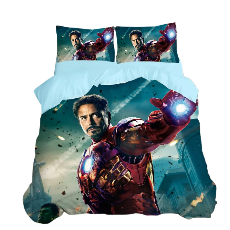 Marvel Avengers Cartoon Bed Sheet Quilt Cover Dormitory Single Three-piece Anime Spider-Man Bedding Boy Double Four-piece Gift