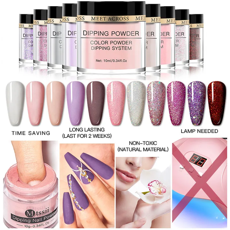 10g Dipping Nail Powder Set Nude Pink Nail Glitter Dipping Pigment Powder Nail Tool Kits Natural Dry for Nail Art Decoration