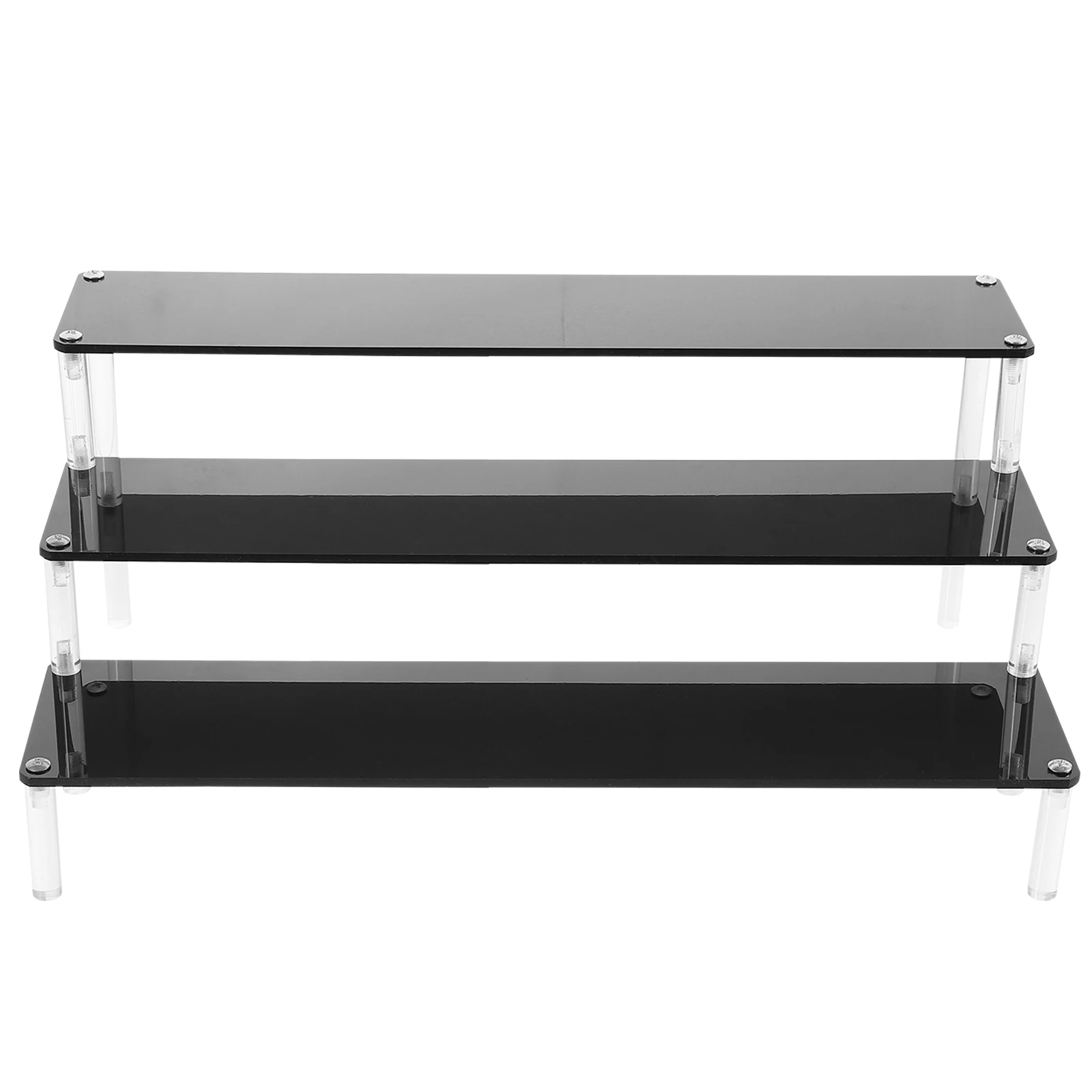 3 Layers Display Rack 30x8cm Black Large Storage Strong Load bearing Home Shop Decor Collectibles Shelf Booth Craft St