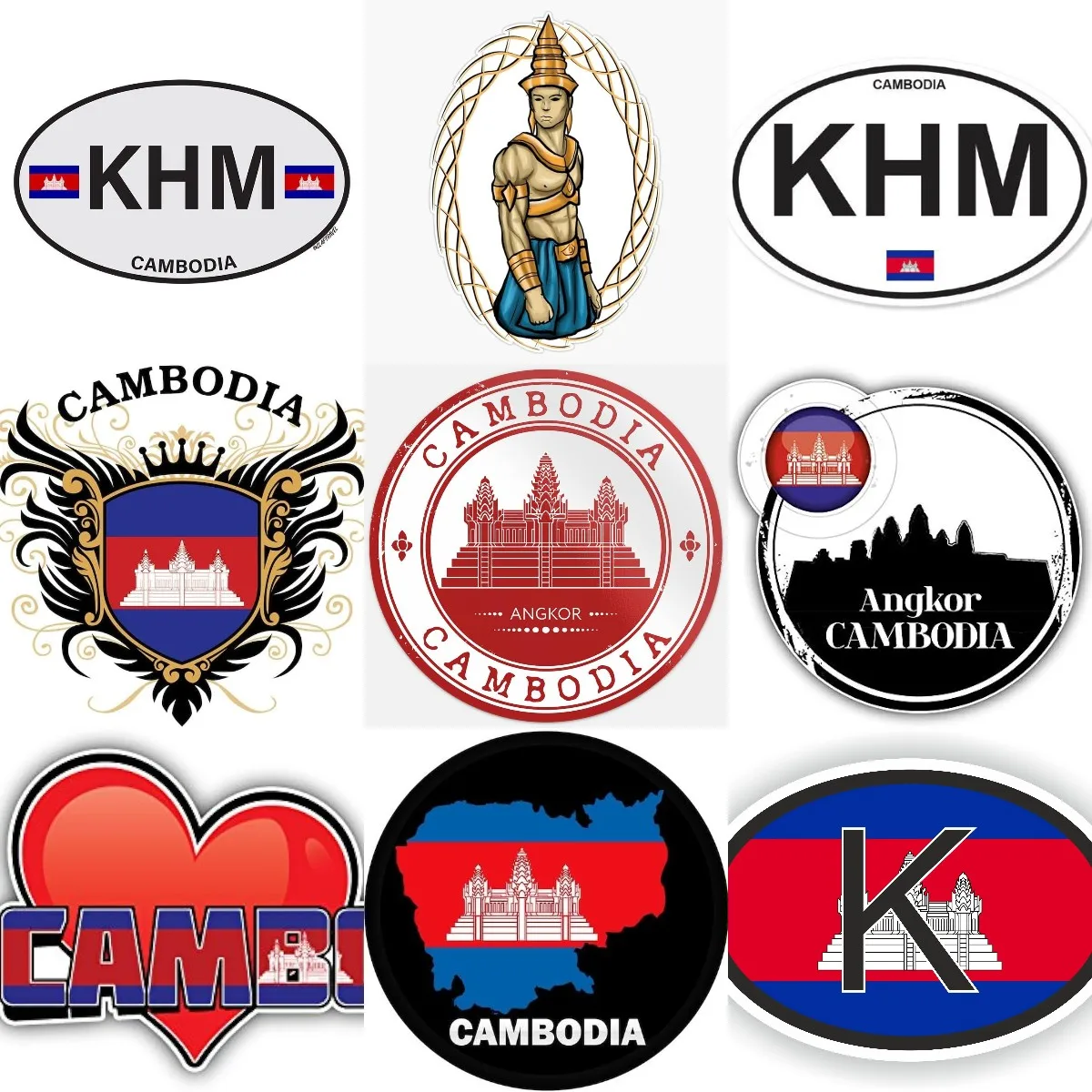 

KHM Cambodia Flag Map Emblem Creative Waterproof Sticker for Decorate Window Fridge Wall Car Truck Motorcycle Off-road Decal