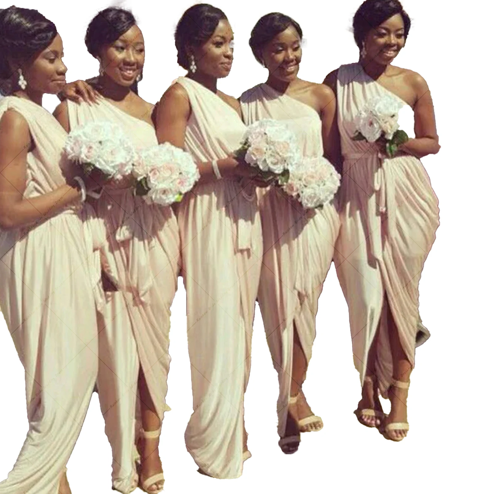 

Платье без рукавов на одно плечо, с оборками