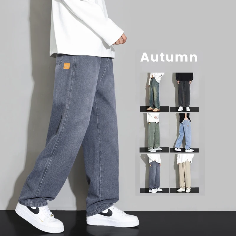 

Loose Men's Clothing Vintage Jeans Autumn New Wash Straight Casual Fashion Embroidered Label Male Denim Trousers