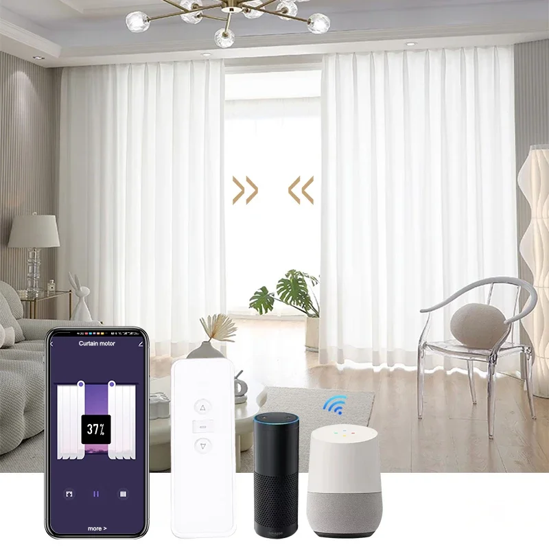 Cortina eléctrica con Control de voz, sistema de hogar inteligente, Riel de Motor, Tuya Zigbee S wave, Trackripple personalizado, Alexa, Google Alice