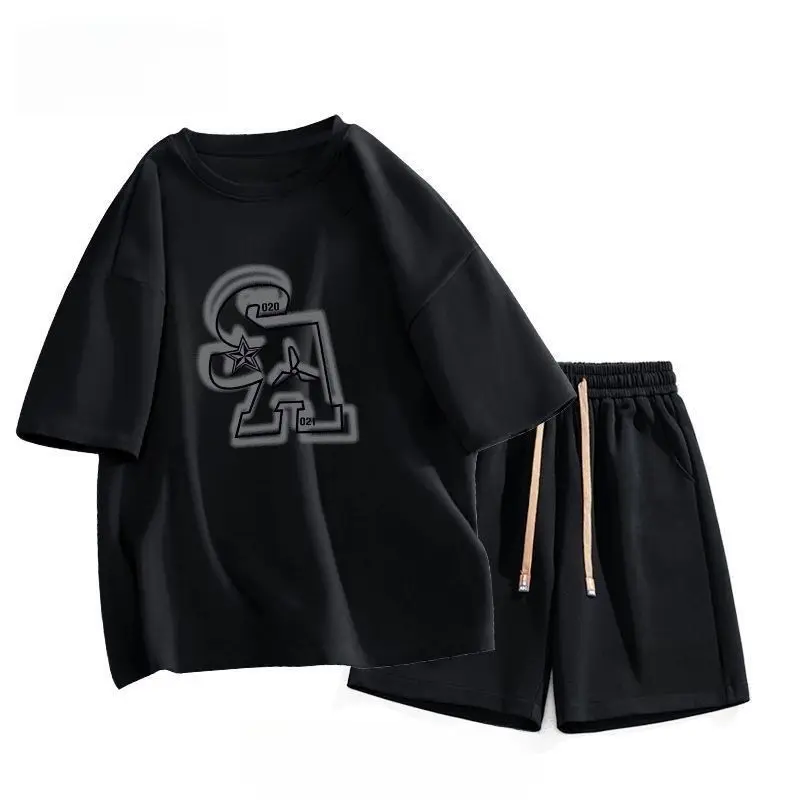 

Printed Letter T-shirt Set, Short-sleeved Men's Summer Shorts, A Set of Men's Clothing, A Full Set of Youth Sports Loose Five