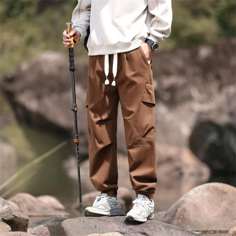 Winter Fleece-lined Thickened American Retro Outdoor Overalls Men's Ankle-Tied Loose Versatile Mountaineering Casual Pants