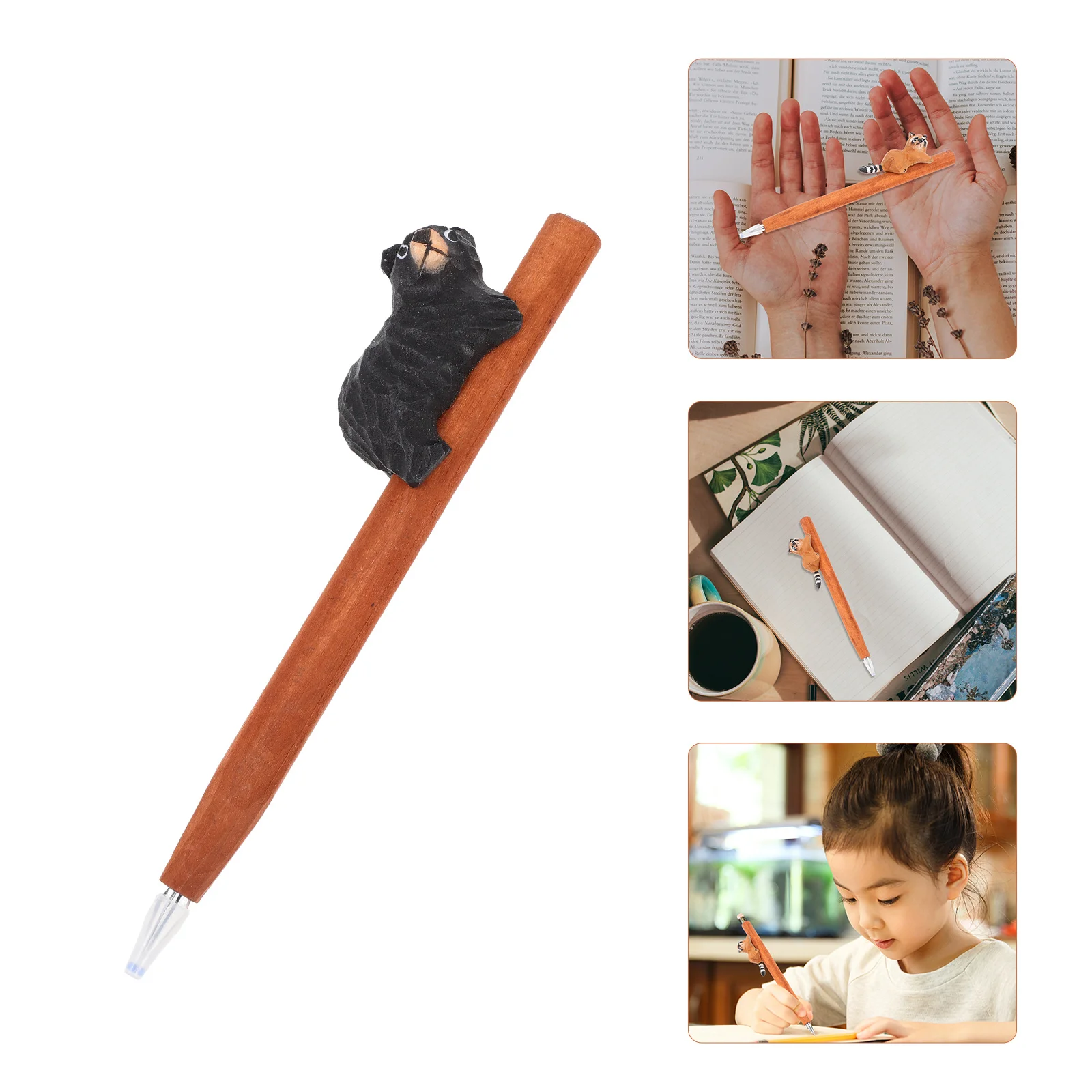 

Premium Black Wood Ballpoint Wooden Smooth Writing Cartoon Climbing Bear Design Student Office School Supplies Bear Wood
