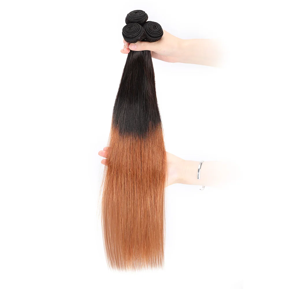 Straight Hair Bundles Human Hair Bundles 18Inch 3Bundles Deals T1B30 Ombre Brown Brazilian Hair Weave Bundles Extension