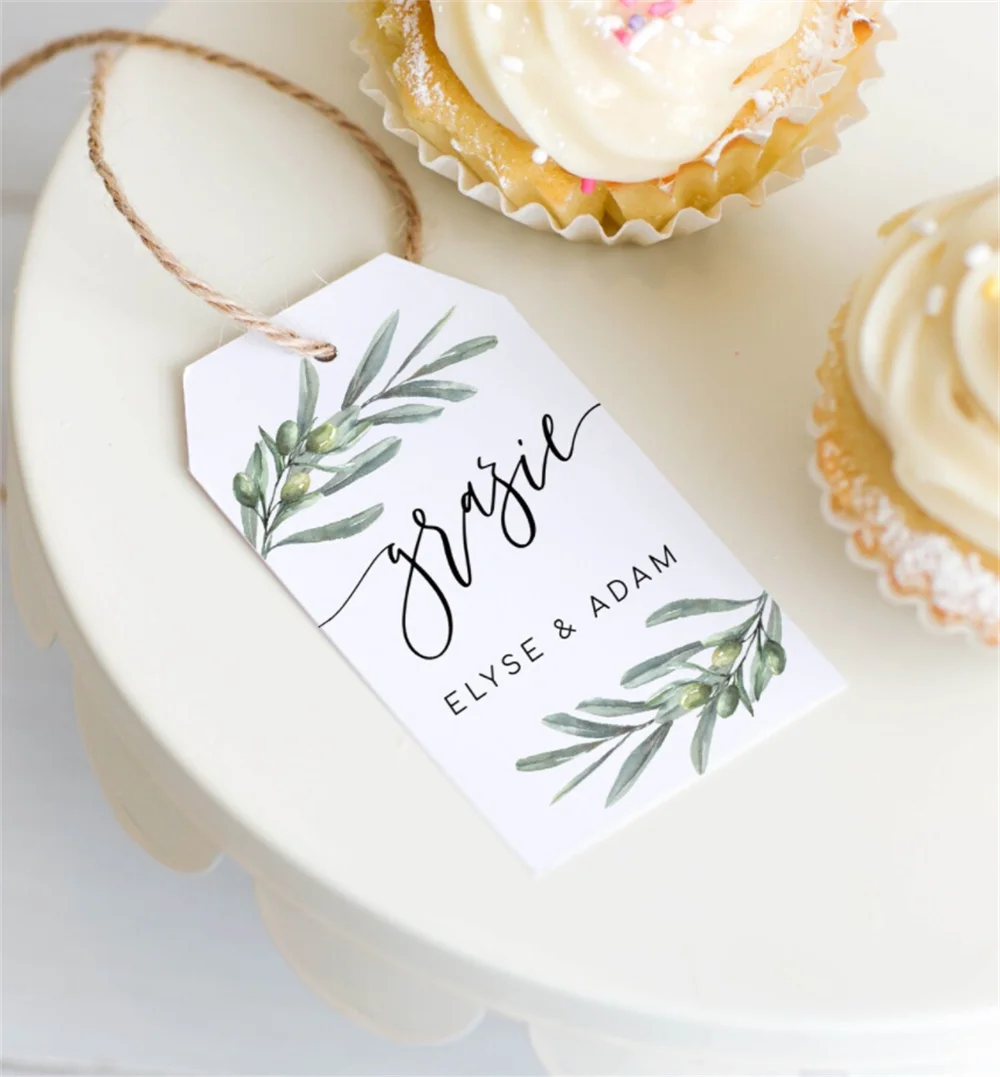 50pcs Olive Branch Grazie Favor Tag Template - Bridal Shower Thank You Favour Tag - Greenery Favor Tag Template- Italian Wedding