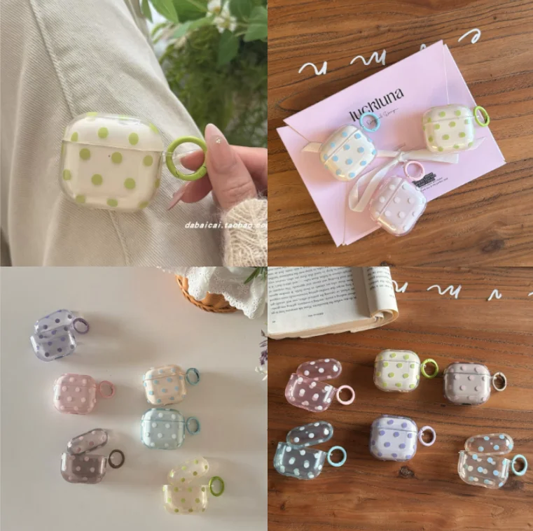 for Airpods pro Airpods pro3/pro2 Bluetooth earphone cover Semi transparent solid color wave point for Airpods1/2/3/4 case