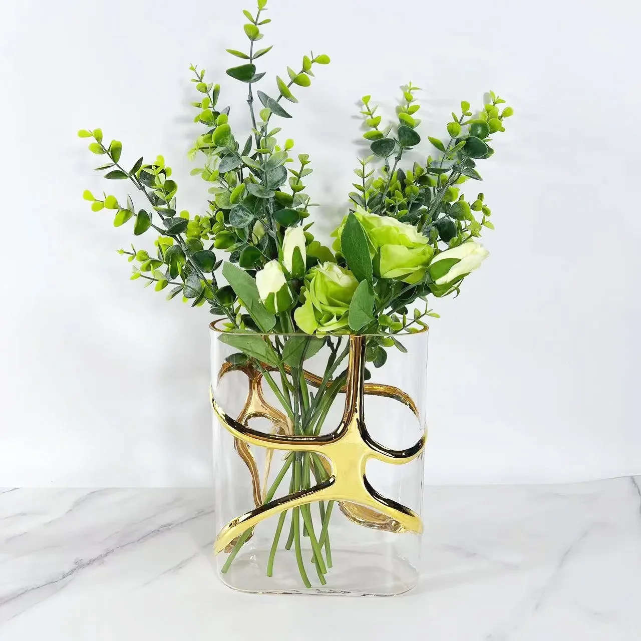 Klare Glasvase mit Goldrand Geometrische Goldmuster Terrarium Hydroponische Blumenarrangements Blumenvase Wohndekoration