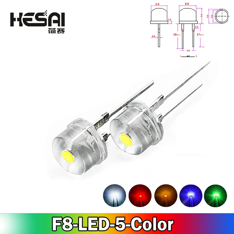 10PCS/lot NEW F8 8mm 0.5W 3.0-3.2V Straw hat LED White Super Bright LED Lamp Wide Angle Transparent LED Lamp Strawhat LED