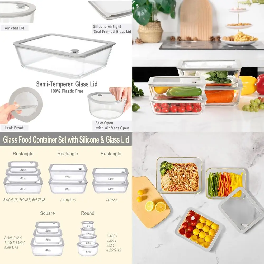 

Large Microwave-Safe Glass Meal Prep Containers with Airtight Lids, 2-Pack 87oz