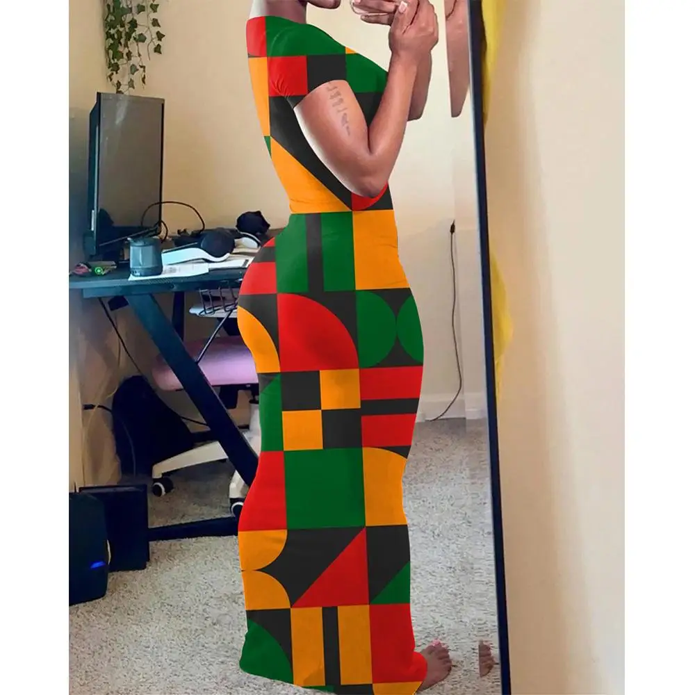 ชุดเดรสพิมพ์ลายสไตล์ชนเผ่าแอฟริกันย้อนยุค แฟชั่นทรงเข้ารูป กระโปรงยาวทรงเข้ารูป สวมใส่สบายๆ ในชีวิตประจำวัน ถ่ายรูปสตรีทแฟชั่น งานเทศกาล งานปาร์ตี้