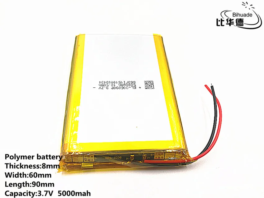 Dobra jakość 3,7 V, 5000 mAH, 806090 Polimerowy akumulator litowo-jonowy / litowo-jonowy do zabawek, POWER BANK, GPS, mp3, mp4