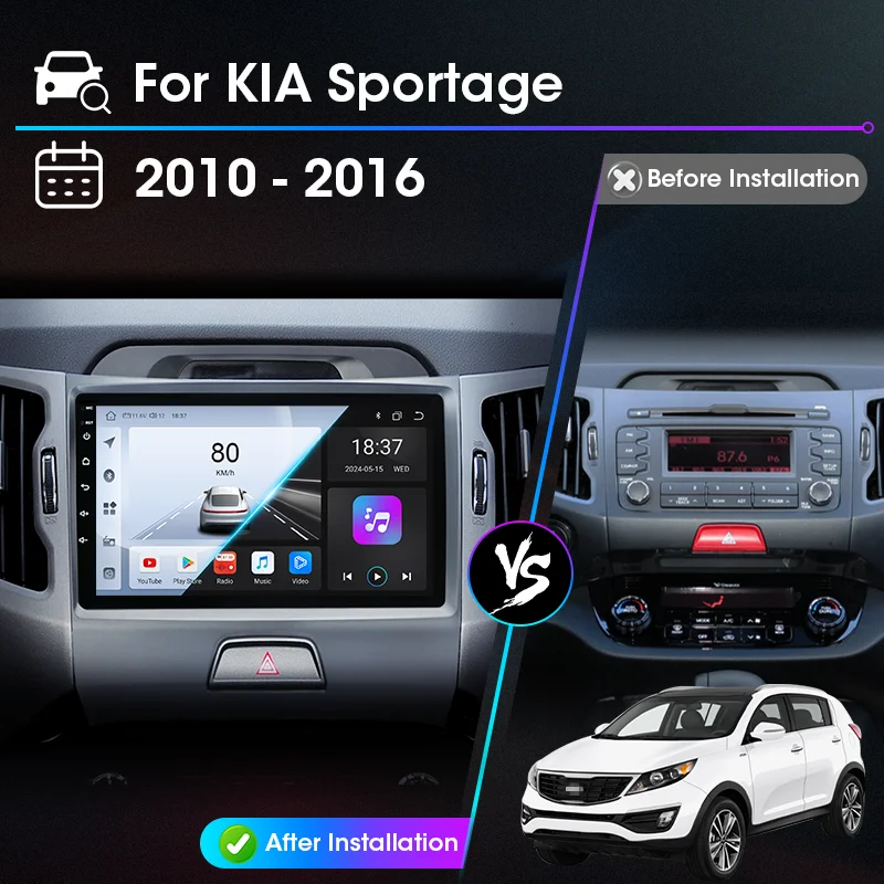 Android Auto Carplay For Kia Sportage 3 SL 2010 2011 2012 2013 2014 2015 2016 Car Radio Multimedia Player 4G Intelligent Systems