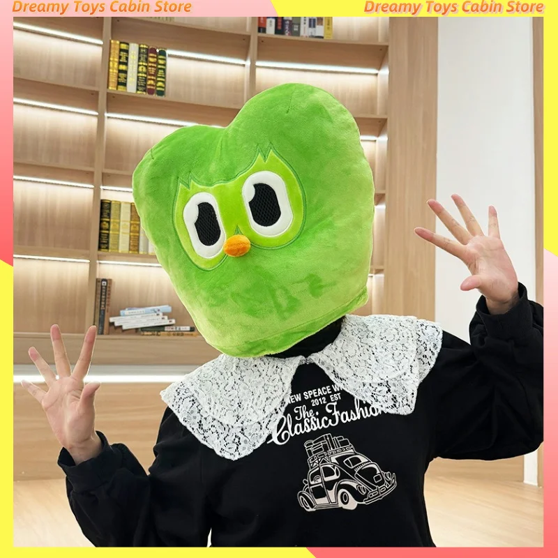 Duolingo Green Owl Headgear Plush Hat Wearable Cute Cross-Dressing Masque Headwear Hat Cosplay Party Kids Adult New Year Gifts