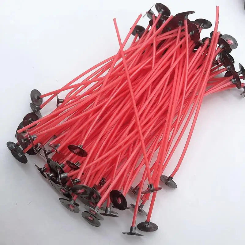 50Pcs 4-20cm Smokeless Red Candle Wicks Pre-Waxed Ghee Cotton Core Wicks Metal Sustainer Tabs DIY Handmade Candle Making Tools