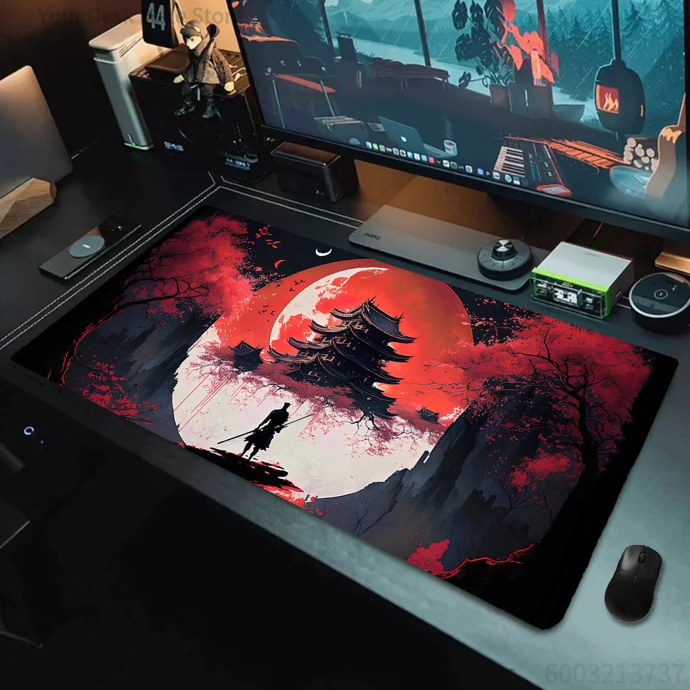 Tapis de souris de jeu Samurai and the Red Sun, tapis de bureau antidérapant et durable, accessoires pour ordinateur, tapis de souris Katana, tapis de souris