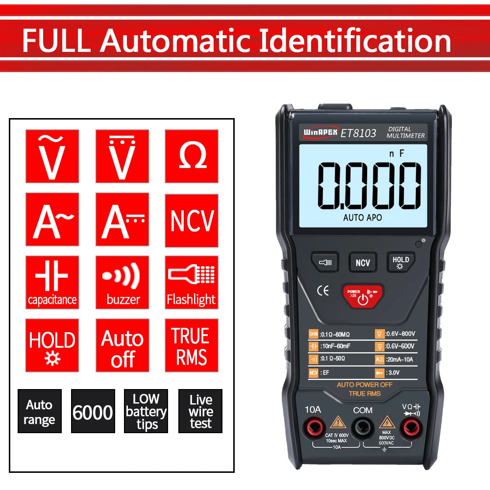 ET8103 High Accuracy Digital Multimeter Handheld Automatic Measurement Digital Multimeter without Battery