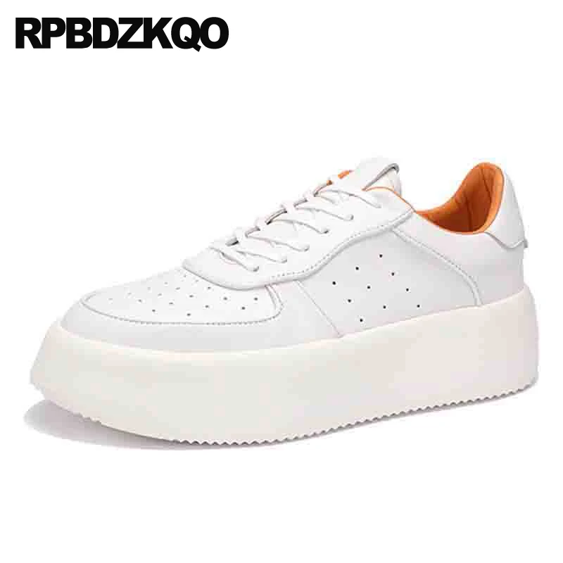 

Lace Up Sneakers Skate Shoes Athletic Breathable Flatforms Muffin Plain Cow Skin Sport Creepers Harajuku Men High Sole Trainers