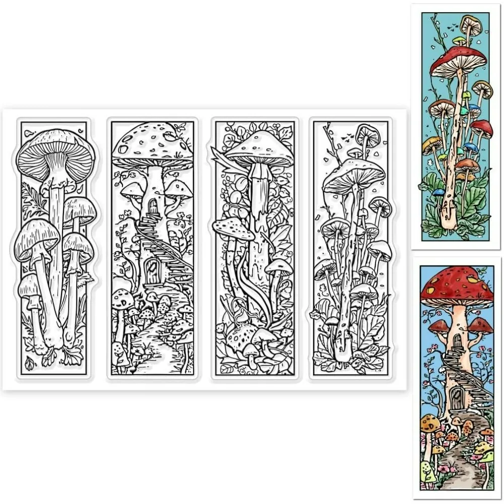 Mushroom Bookmark Clear Stamps Mushroom Background Silicone Clear Stamp Seals Mushroom Lables Transparent Stamps for DIY