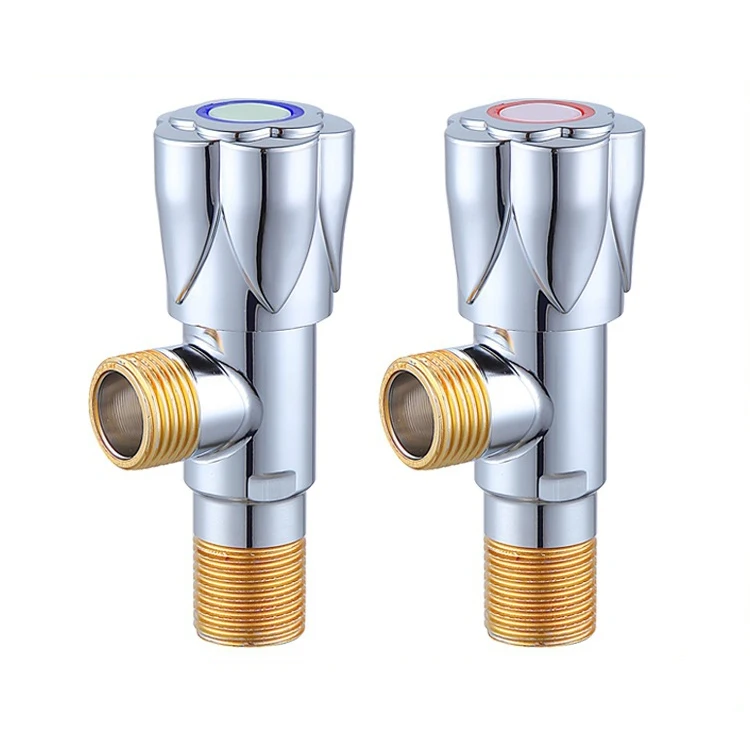 2Pcs Good Quality Bathroom Toilet Chrome Water Stop Angle Valve 1/2 Degree Brass Double Outlets Angle Valve Diamond Wheel