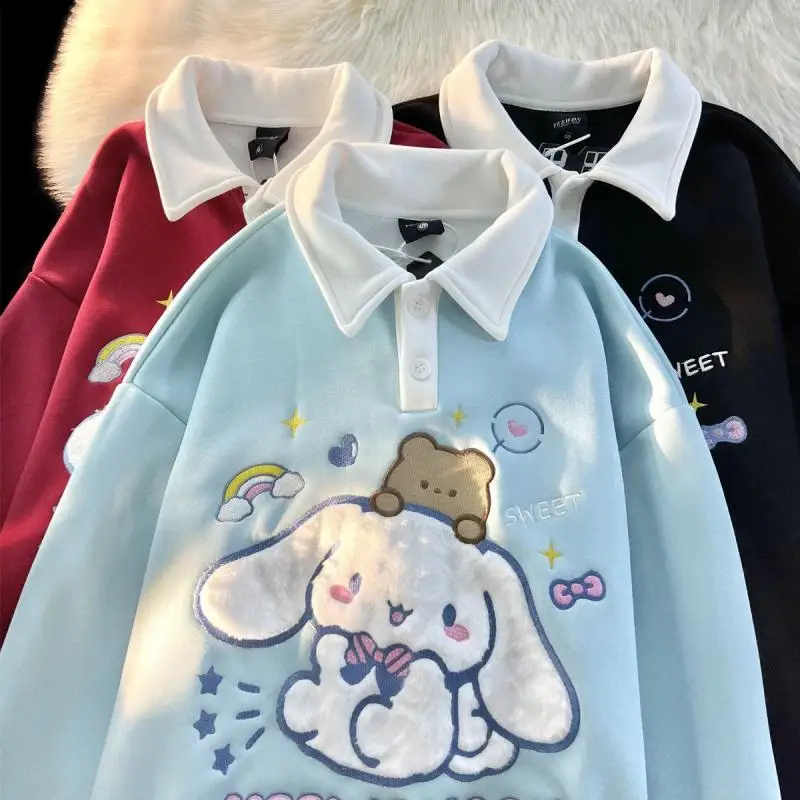 Bluza z kapturem Cinnamoroll kobieta jesienna zima zagęszczona jagnięcina pluszowa Kawaii Sanrios Anime kreskówka japoński luźny Trend bluza bluza