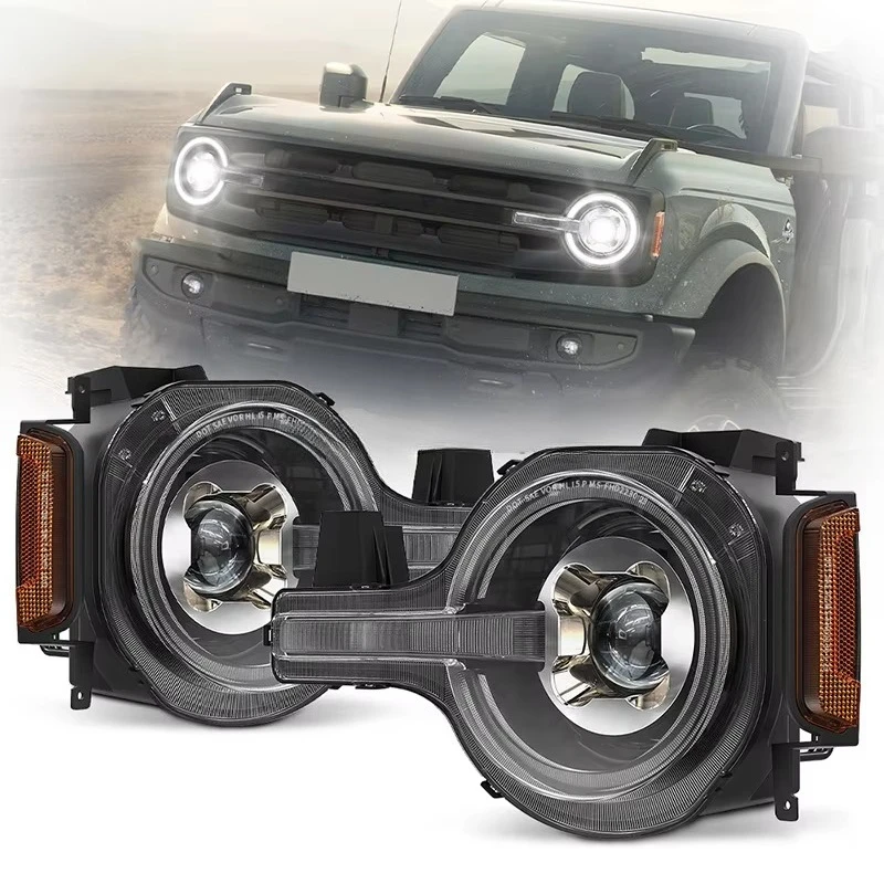 

Led Headlights Assembly for Ford Bronco 2021 2022 2023 Headlamp Accessories with Amber/White DRL Sequential Turn Signal 12vcusto