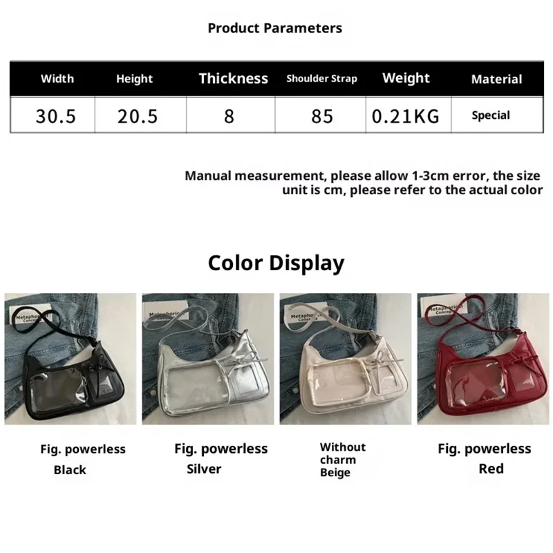 Y2k Harajuku Schultertasche für Damen Koreanische Transparente Ita-Tasche Schul-Umhängetasche Japanische Designer Preppy Handtasche Geldbörse – Detail 1