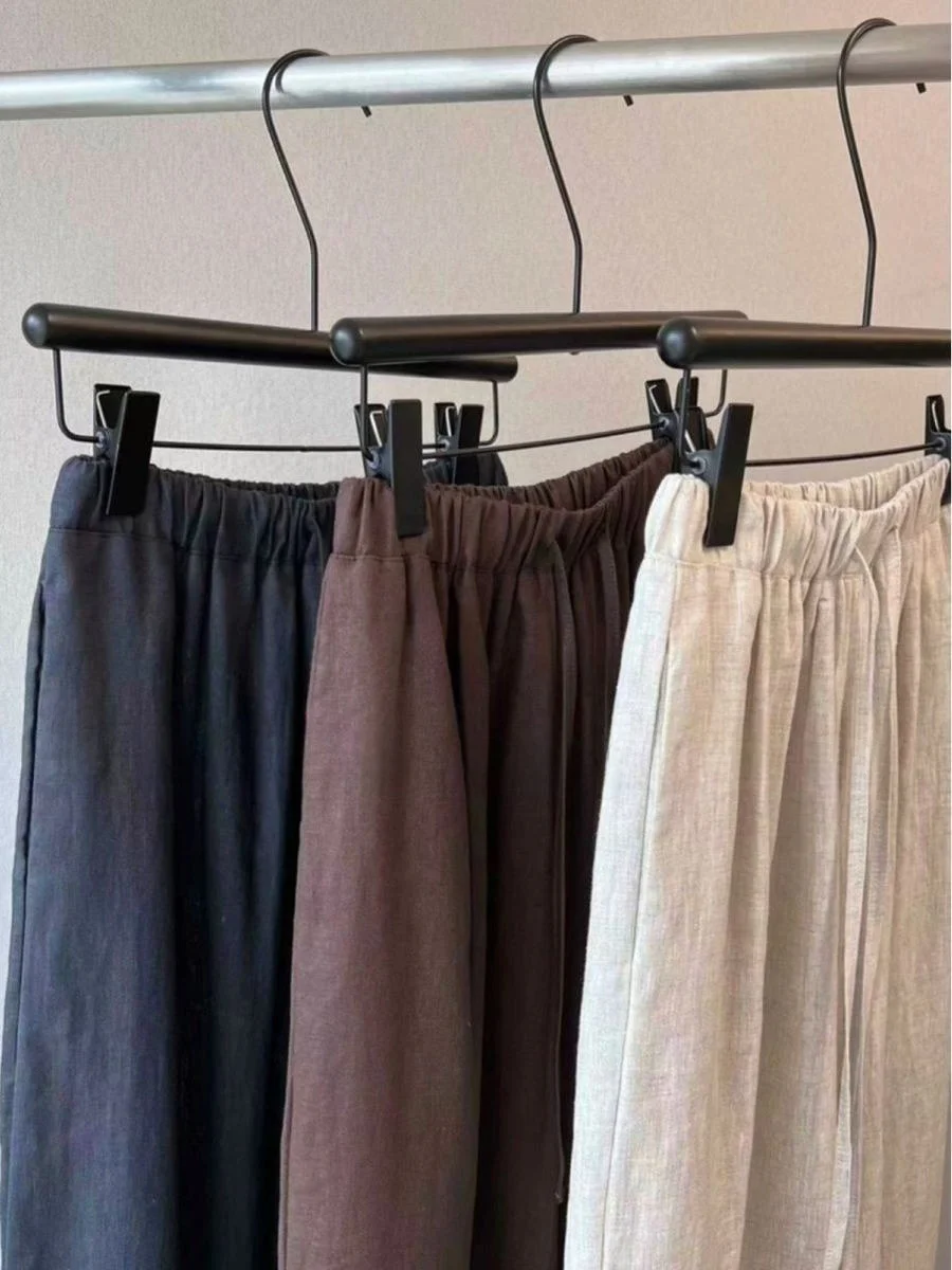 Japonês sle tamanho pequeno linho calças de perna larga feminino verão drapeado preguiçoso casual algodão linho calças de perna reta