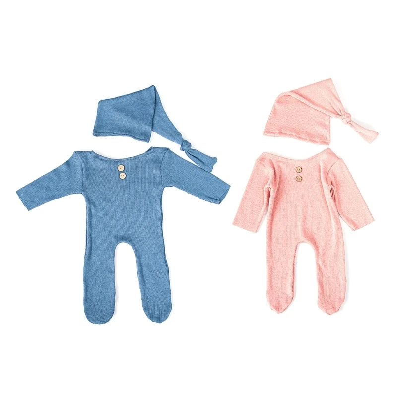 

2Pcs Newborn Outfit Baby Romper Hat Set Infants Photo Hats Bodysuit Clothing Photography Props