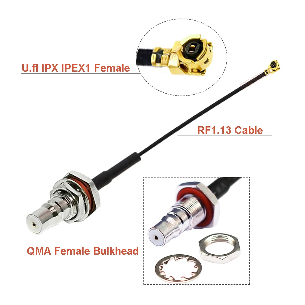 1Pcs QMA to  Cable QMA Female to U.fl 1/ 4 (4) Female Connector RF1.13 / RG178 Pigtail Jumper Cable BEVOTOP