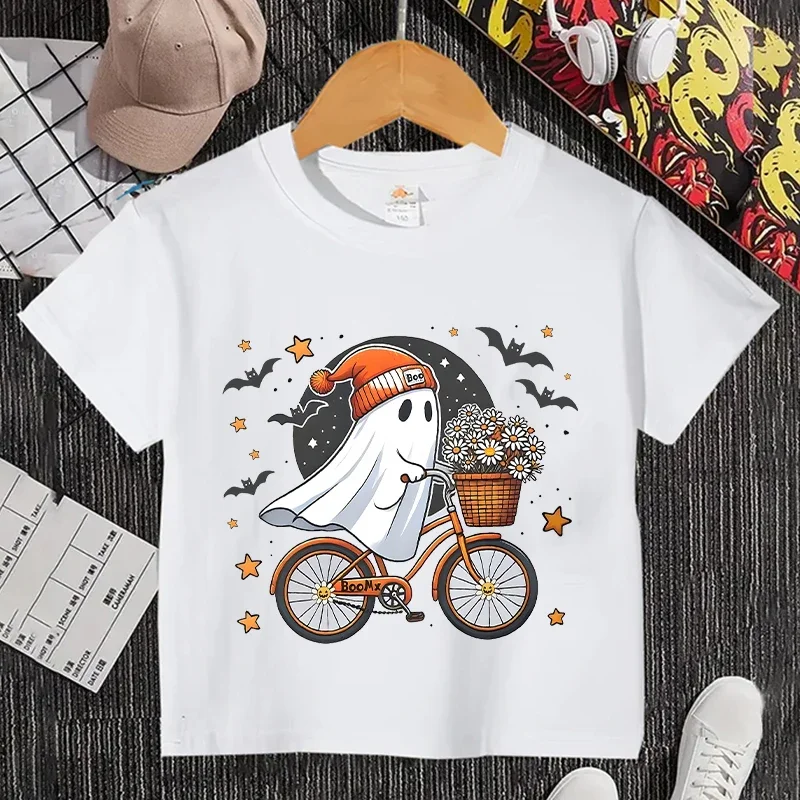 Spooky Panda Pumpkin Designer Child T-Shirt Girls Boys Clothing Halloween Party Harajuku Tshirt Kids Short Sleeve Y2k Tops