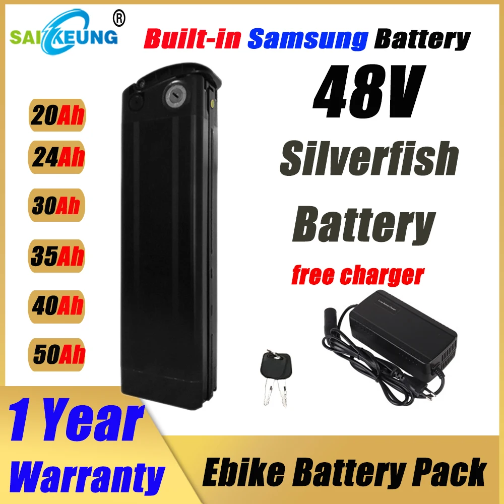 

36V 52V 60V 72V 30AH 60ah SilverFish Electric Bike Battery 48v 20ah 50ah Lithium Battery 13s5p Akku Accu 2000w Bateria De Litio