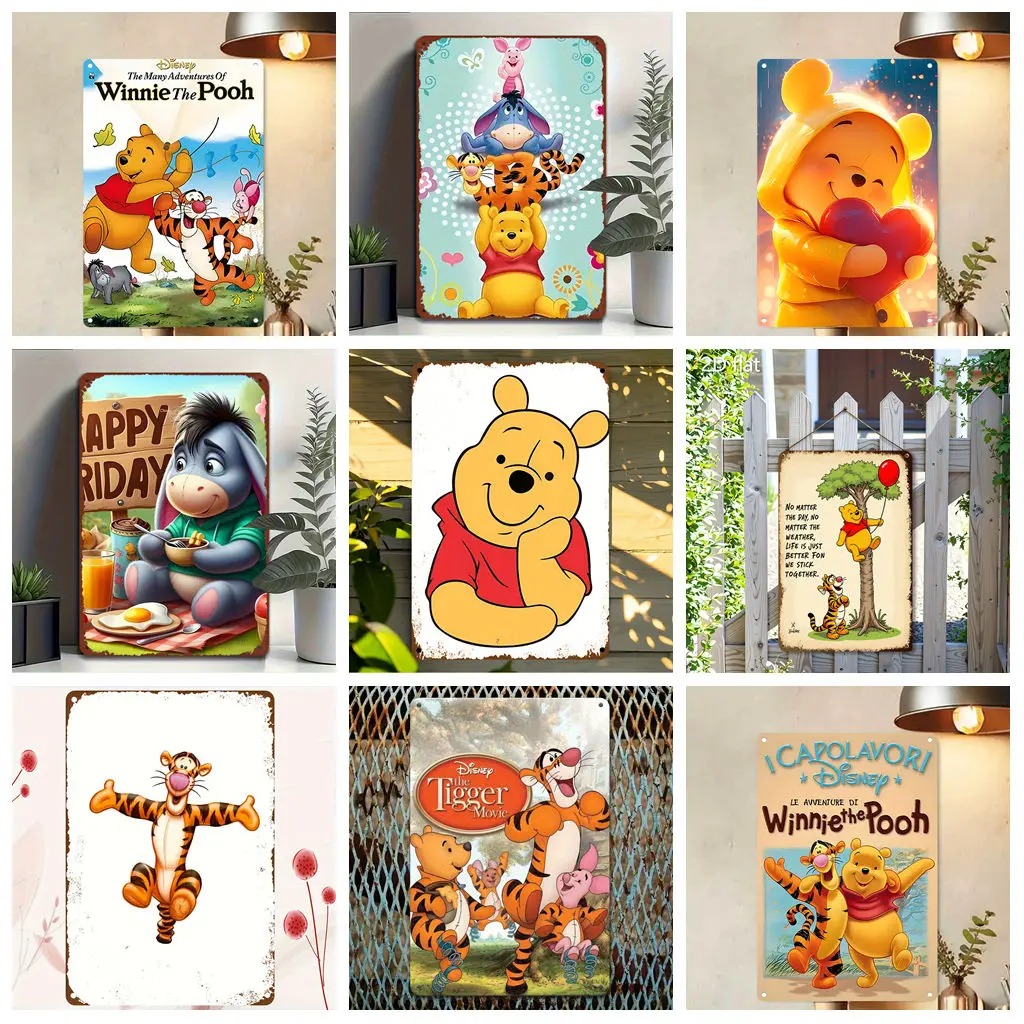 

Miniso Disney Winnie the Pooh and Eeyore Tin Decor Poster Tin Sign Metal Sign Decorative Plaque for Pub Bar Club Wall Decoration