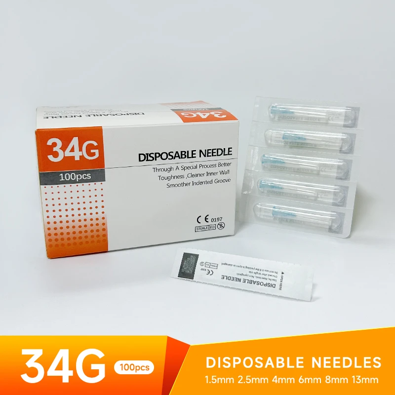 100pcs Disposable Piercing Needle 34G 4mm 6mm 8mm 13mm 1.5mm 2.5mm Small Painless Needles Eyelid Tool Needle