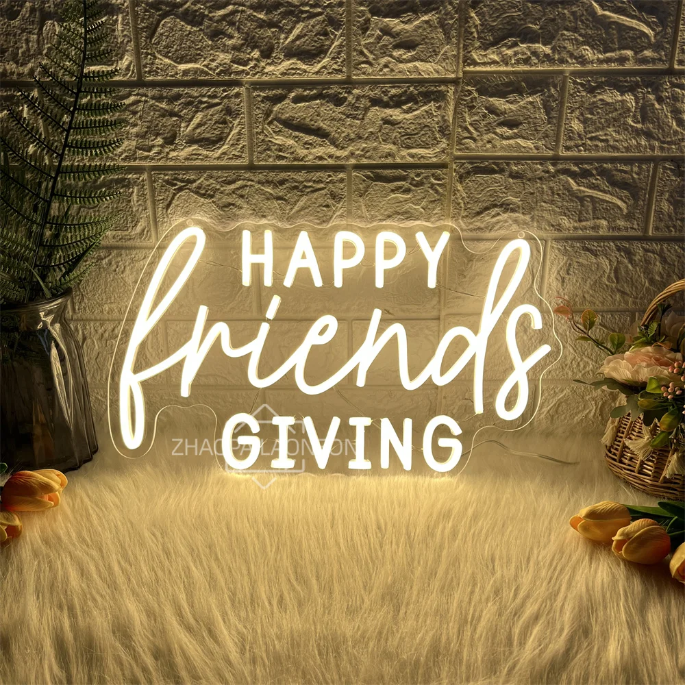 

Happy Friends Giving Led Neon Sign Home Room Decor Wall Wedding Neon Lights Party Bedroom Thanksgiving Day Decoration Gift Signs