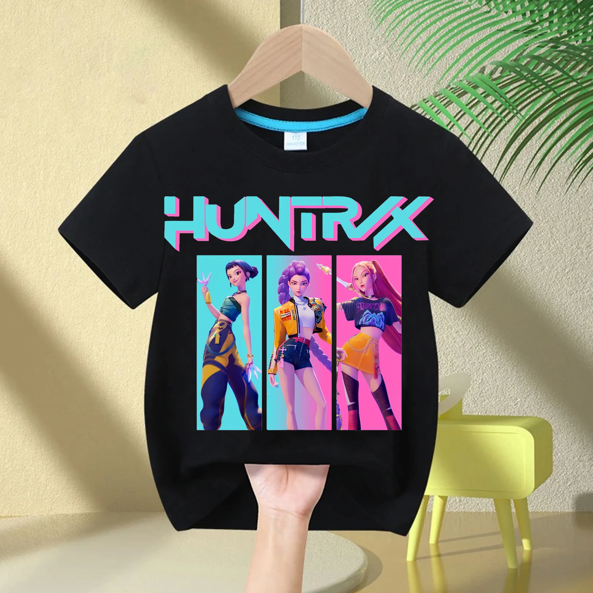 

2025 Movie Crew Neck Cartoon Girls Boys Tee Kids T-shirt KPop Demon Hunters Print Fashion Casual Tops Casual Baby Girl Clothes