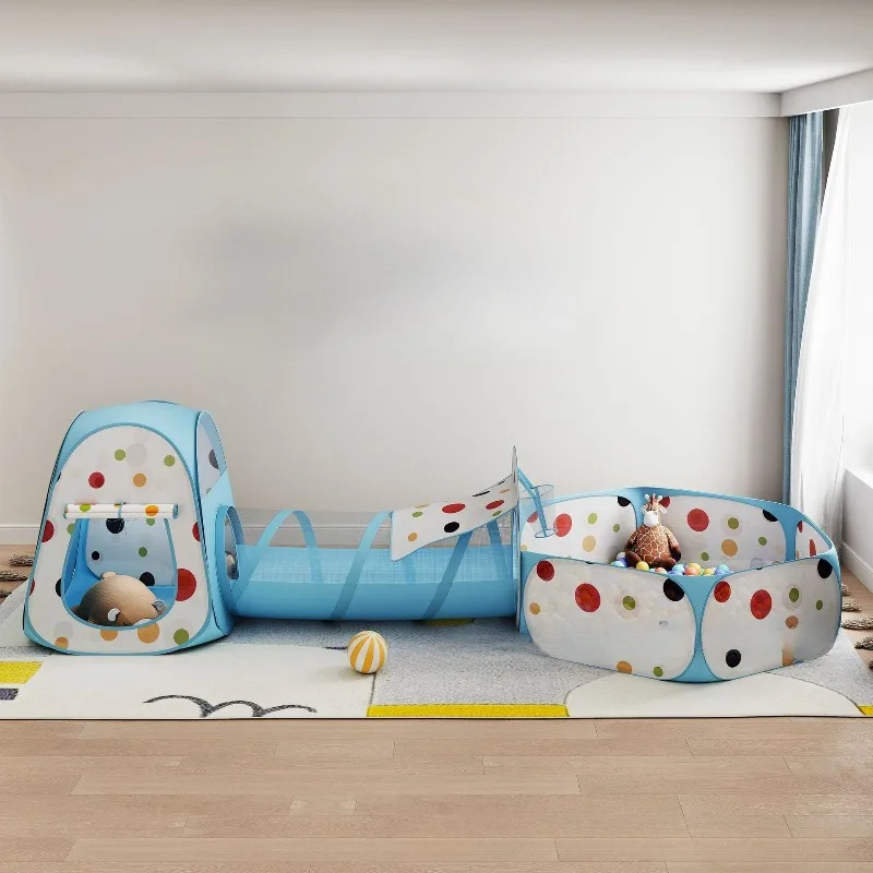 Barraca infantil colorida de bolinhas, conjunto de três peças, dobrável, portátil, casa de brincar de brinquedo três em um para crianças