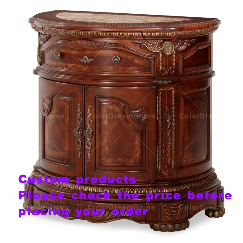 custom.High-quality Classic Royal Style Bedside Tables Antique Brown Wooden Nightstand Table Lamps Bedroom Furniture Sets