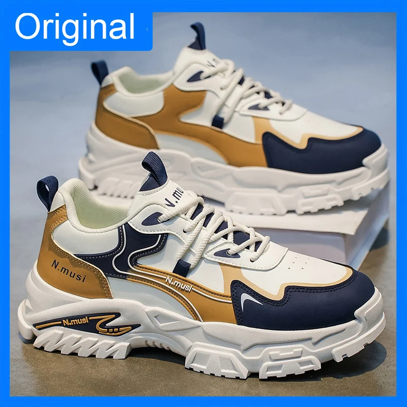 

Мужские спортивные кроссовки из высококачественной кожи, мягкие, прочные, с толстой подошвой, нескользящие, модные, для бега, новые, для прогулок по городу.