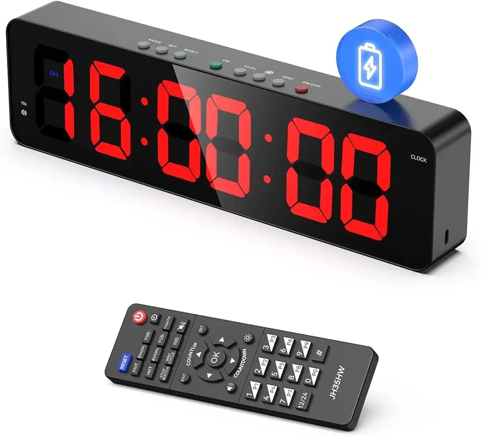 Temporizador de Intervalo Ultra Clear com Controle Remoto Ginásio Temporizador Contagem Regressiva Led Relógio de Parede Power Fitness Temporizador Cronômetro 12 x 35