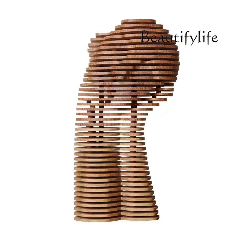 

Creative abstract figure solid wood sculpture large ornament floor decoration hotel clubhouse art installation