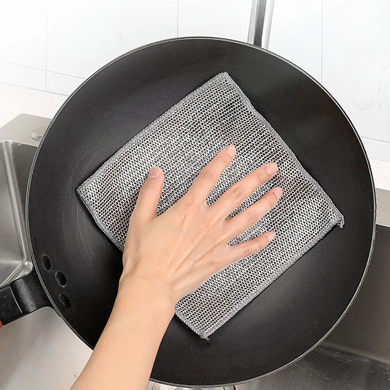 20/2pcs Thickened Steel Wire Cleaning Cloth Double -layer Non -stick Oil Iron Dishrag Kitchen Pan Pot Dishes Cloths Rags