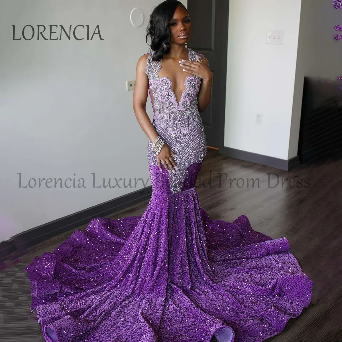 

Crystal Long Mermaid Prom Dress 2024 For Black Girls Beading Rhinestones Birthday Party Dress Evening Gown vestidos de gala