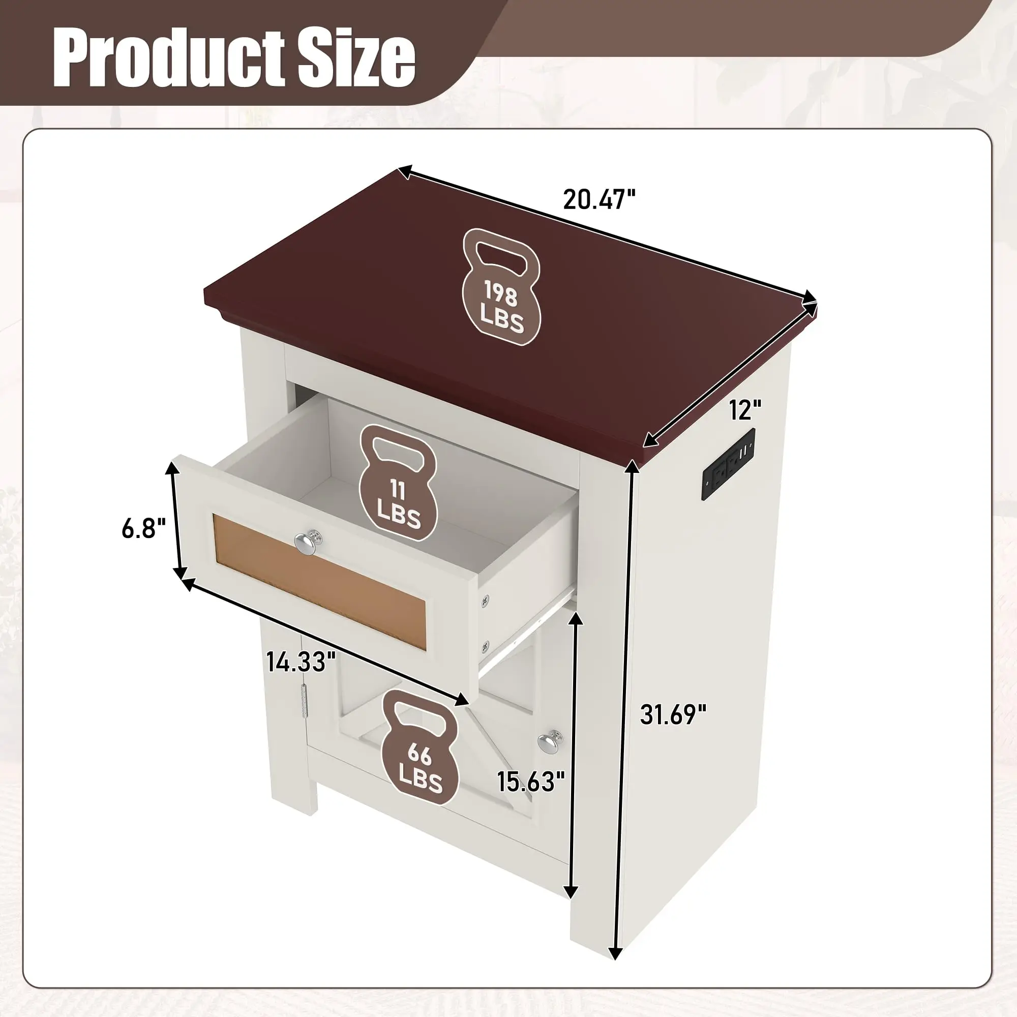 10-15 Gallon Fish Tank Stand with Power Outlets, Farmhouse Aquarium Stand with Storage Drawer & Cabinet, Aquarium Table