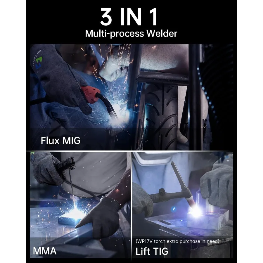 HITBOX 140A MIG Welder Gasless 110V 220V Dual Voltage Flux Core Welder Flux MIG Lift TIG Stick 3 In 1 Synergy MIG Welding Machi