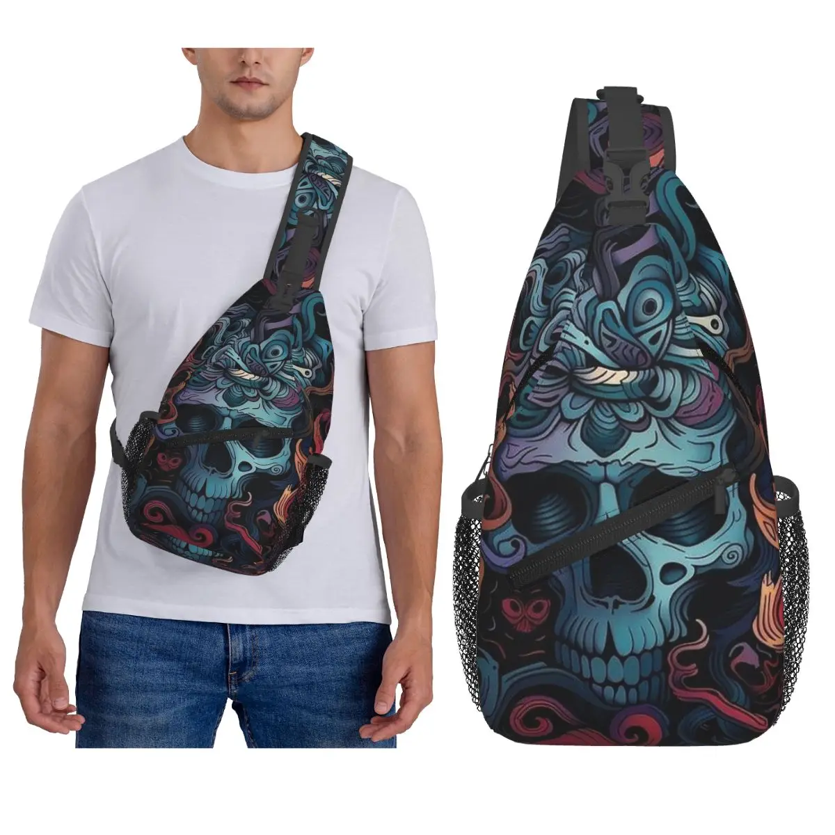

Fantasy Art Skull Print Chest Bag Men Sling Crossbody Backpack Chest Bag Travel Hiking Daypack Shoulder Bag